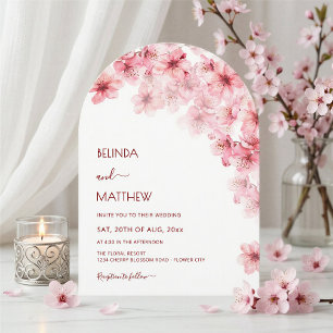 Kirschblüten Weiße Gebogene Kasual Hochzeit Einladung