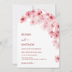 Kirschblüten Weiße Gebogene Kasual Hochzeit Einladung