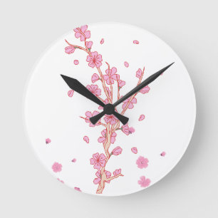 Kirschblüten-Zweig Kunst in Rosa Runde Wanduhr