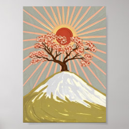 Kirschblütenbaum Berg Sonnenaufgang Japanisch Poster