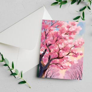 Kirschblütenbäume Rosa Florale Malerei Karte
