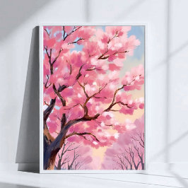 Kirschblütenbäume Rosa Florale Malerei Kunst Poster