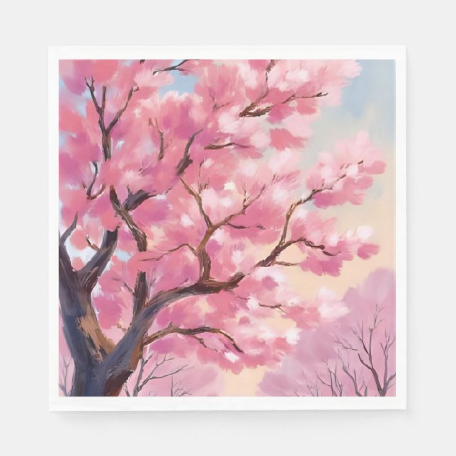 Kirschblütenbäume Rosa Florale Malerei Serviette (Vorderseite)
