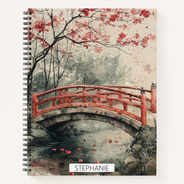 Kirschblütenbrücke Sumi-E-Landschaft (2) Notizbuch (Vorderseite)