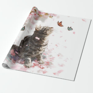 Kirschblütenkatze und Schmetterlinge (11) Geschenkpapier