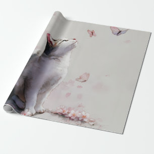 Kirschblütenkatze und Schmetterlinge (13) Geschenkpapier