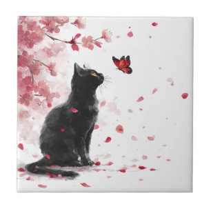 Kirschblütenkatze und Schmetterlinge (14) Fliese