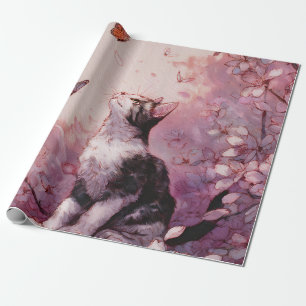 Kirschblütenkatze und Schmetterlinge (2) Geschenkpapier