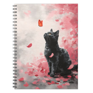 Kirschblütenkatze und Schmetterlinge (3) Notizblock
