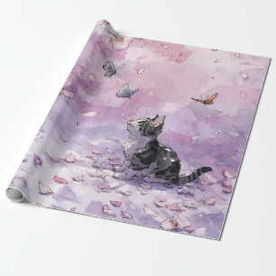 Kirschblütenkatze und Schmetterlinge (5) Geschenkpapier