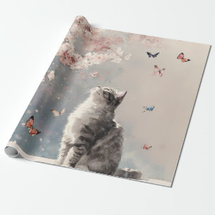 Kirschblütenkatze und Schmetterlinge (6) Geschenkpapier