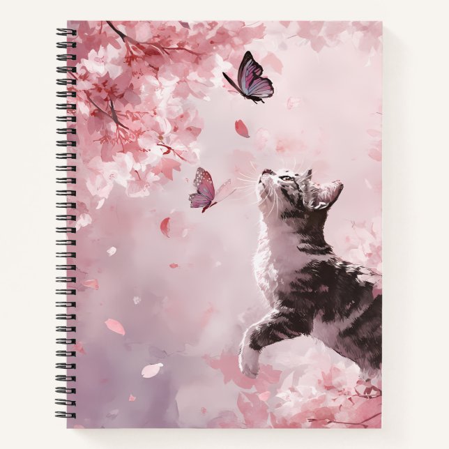 Kirschblütenkatze und Schmetterlinge (7) Notizbuch (Vorderseite)