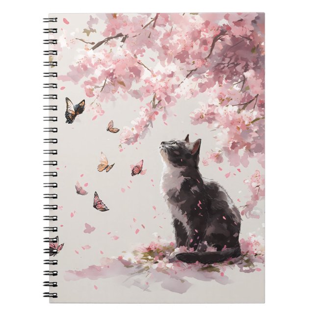 Kirschblütenkatze und Schmetterlinge (9) Notizblock (Vorderseite)