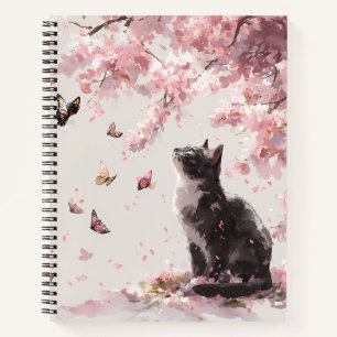 Kirschblütenkatze und Schmetterlinge (9) Notizbuch
