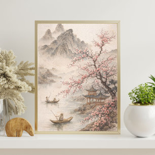 Kirschblütenlandschaft asiatische Bergkunst Poster