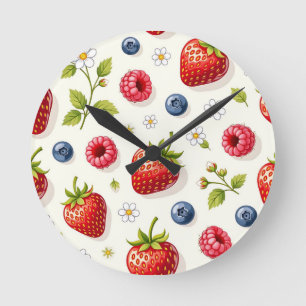 Kirschblütenmuster Frische Sommerfrüchte Runde Wanduhr