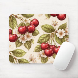 Kirschblütenmuster rote Kirschen im Vintage-Stil  Mousepad