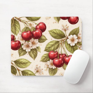 Kirschblütenmuster rote Kirschen im Vintage-Stil Mousepad