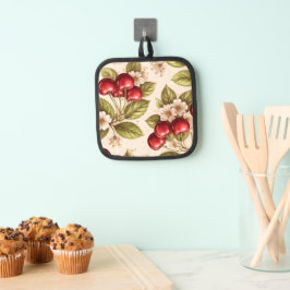 Kirschblütenmuster rote Kirschen im Vintage-Stil  Topflappen