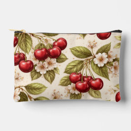 Kirschblütenmuster rote Kirschen im Vintage-Stil  Zubehörtasche