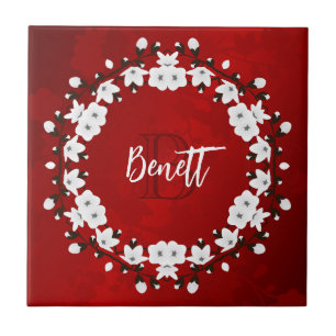 Kirschblütenrot Schwarz Weiß Fliese