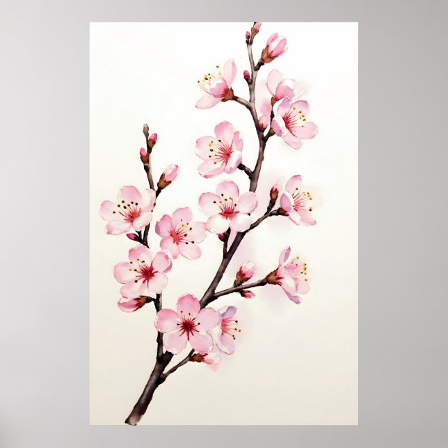 Kirschblütenzweig Aquarell Poster (Vorne)