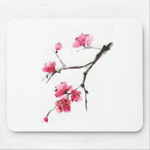 Kirschblütenzweig in Rosa – Minimalistische Tuschp Mousepad