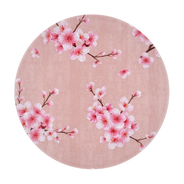 Kirschblütenzweig-Muster in Rosa Schneidebrett (Vorderseite)