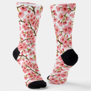 Kirschblütenzweig-Muster in Rosa Socken