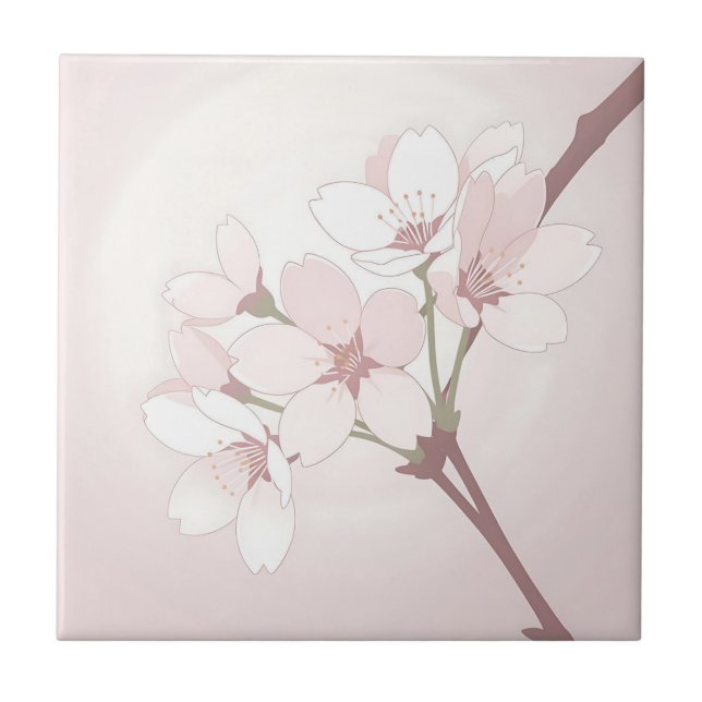 Kirschblütenzweig Soft Minimalist Japanisch  Fliese (Vorderseite)