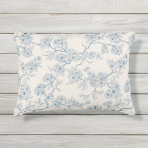 Kirschblütenzweige in Blau und Beige Kissen Für Draußen