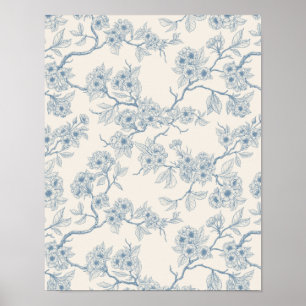 Kirschblütenzweige in Blau und Creme Poster