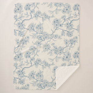 Kirschblütenzweige in Blau und Creme Sherpadecke