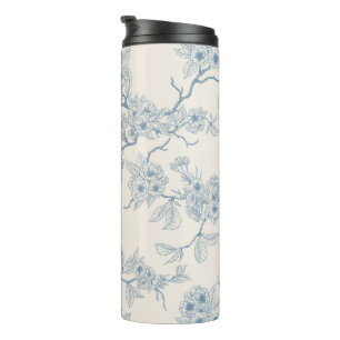 Kirschblütenzweige in Blau und Creme Thermosbecher