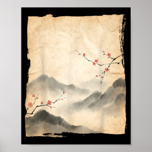 Kirschblütenzweige Japanische Tuschmalerei Kunst Poster