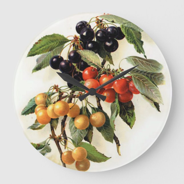 Kirschbotanischer Druck Große Wanduhr (Vorderseite)