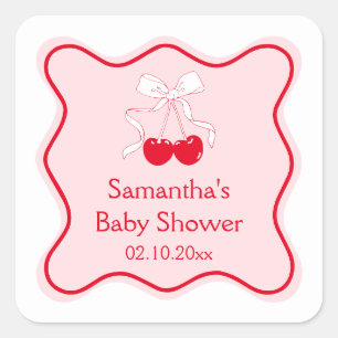 Kirsche auf dem Baby Shower Favor Quadratischer Aufkleber