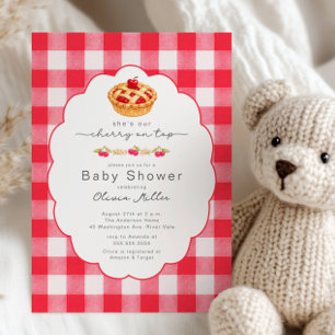 Kirsche auf dem Baby-Shower-Gingham-Einladung Einladung