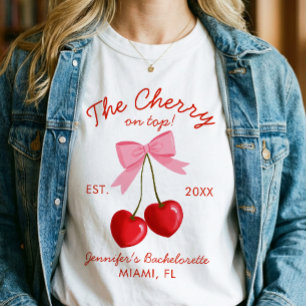 Kirsche auf dem Brautjunggesellinnen-Abschied Pink T-Shirt
