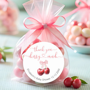 Kirsche auf der Koketten-Schleife Baby Shower Dank Runder Aufkleber