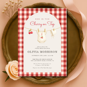 Kirsche auf der Wäscheleine Gingham Baby Shower Einladung