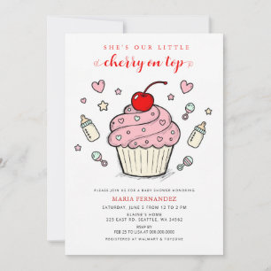 Kirsche auf rosa Cupcake Mädchen Baby-Party Einladung
