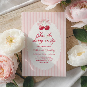 Kirsche auf Rosa Mädchen-Geburtstag Einladung