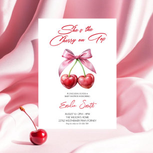 Kirsche auf rosa Schleife Baby Shower Einladung