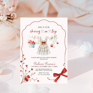 Kirsche auf Rosa Schleife Baby Shower Einladung
