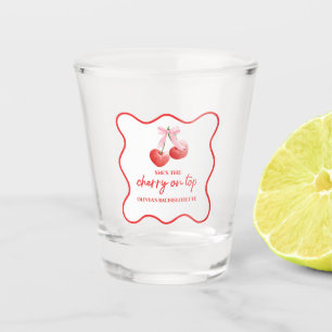 Kirsche auf rosa Schleife Junggesellinnenabschied Schnapsglas