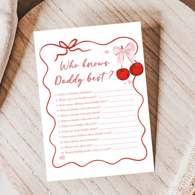 Kirsche auf rosa Schleife Shower Wer kennt Daddy-S (Coquette Cherry on Top Baby Shower Game)