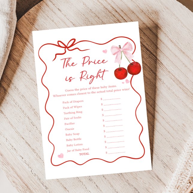 Kirsche auf rosa Schleifen-Babyshower 'Preis ist h (Coquette Cherry on Top Baby Shower Game)