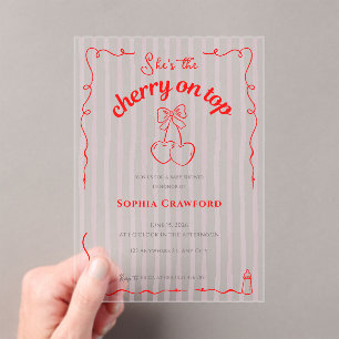 Kirsche auf Rot Pink Schleife Babyparty Acryleinladungen