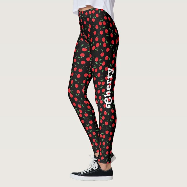 Kirsche auf Schwarzem mit Namen Leggings (Links)